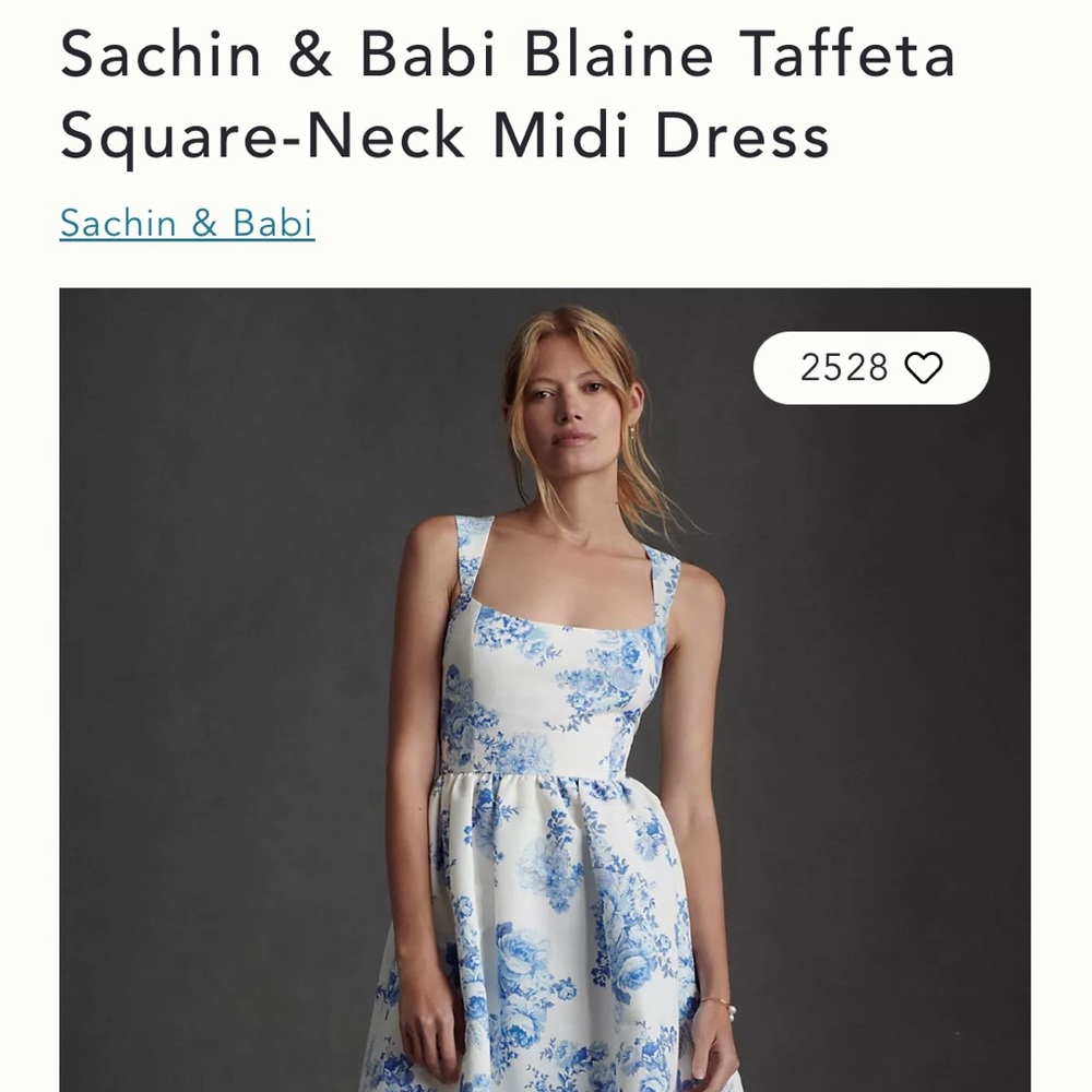 Anthropologie Sachin & Babi Blaine Taffeta Square-Neck Midi Dress Size 8